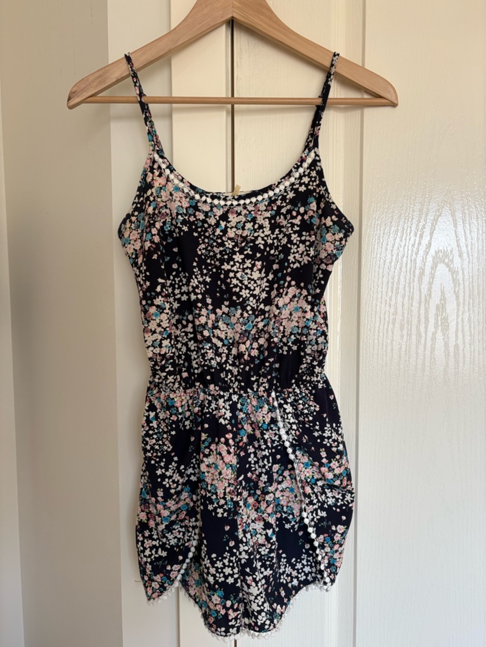 Soprano Black Floral Pom-Trim Romper Shorts